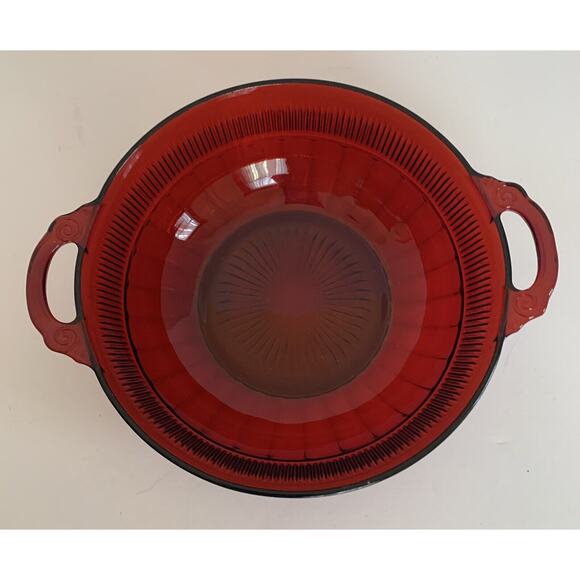 Vintage Anchor Hocking Royal Coronation Ruby Red Large Handled Fruit Bowl 9.5" - Picture 2 of 6